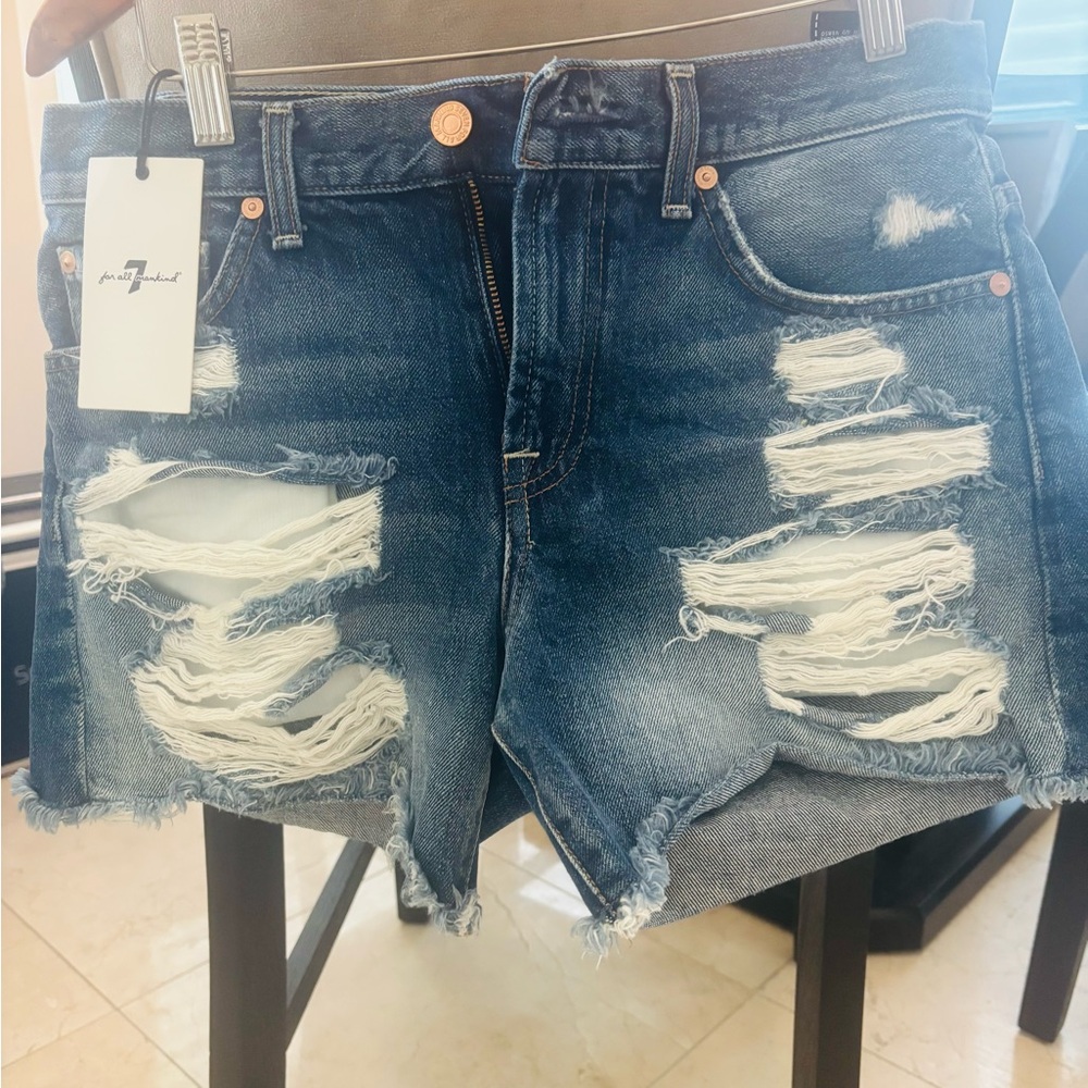 7 For All Mankind Distressed Blue Jean Shorts